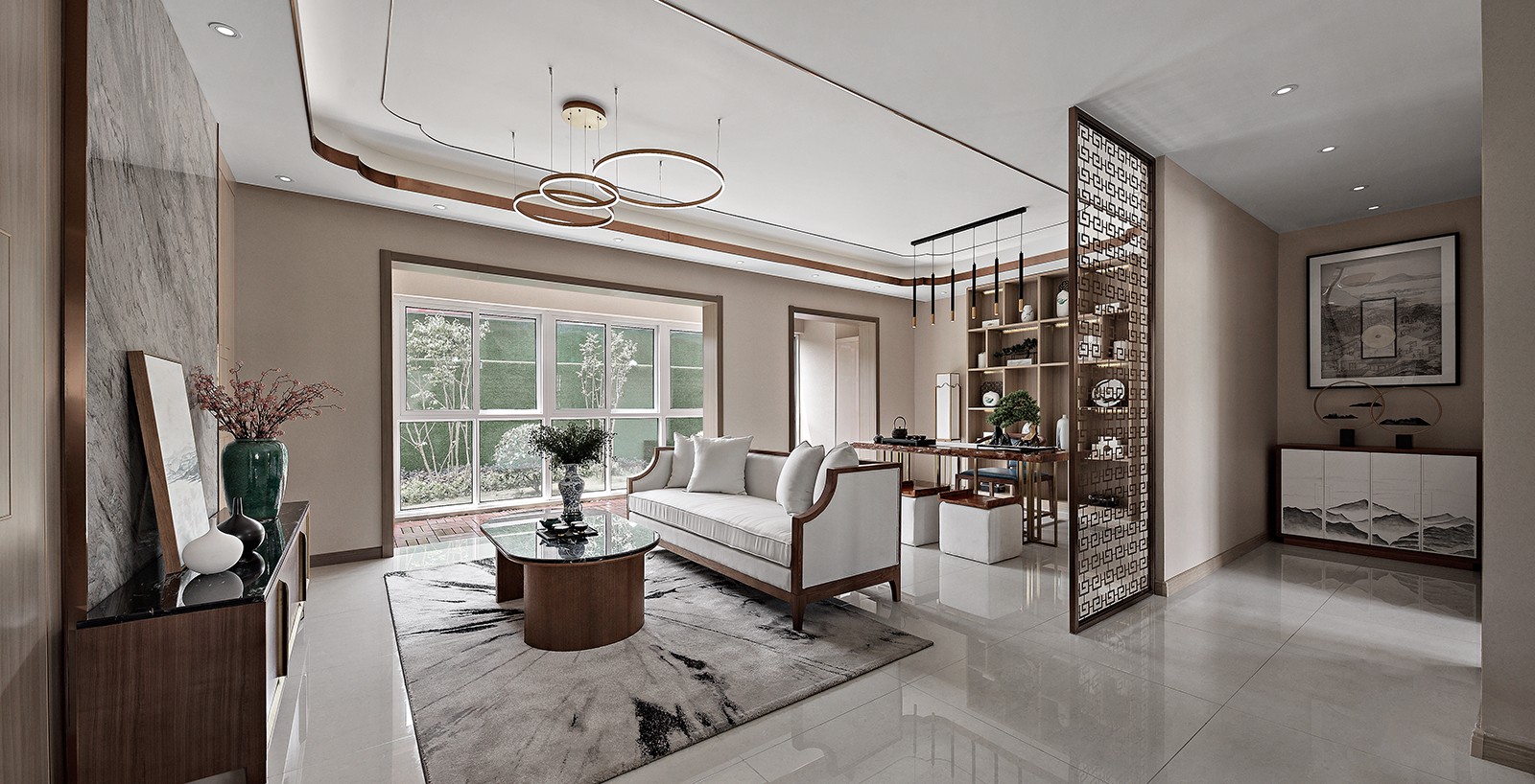 佛山装修公司新中式风格室内装修效果图-客厅 佛山装修公司新中式风格室内装修效果图-客厅