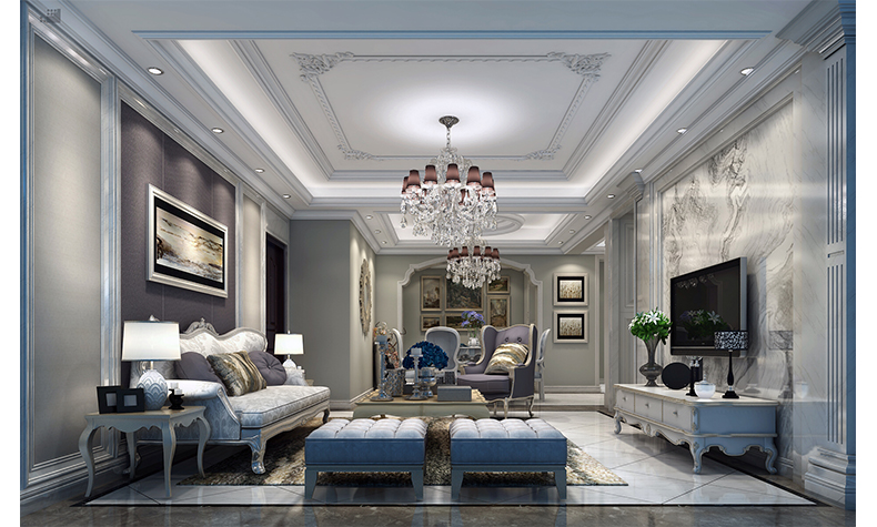 现代欧式风格室内装修效果图-绿地海长流三居126平米-客厅 现代欧式风格室内装修效果图-绿地海长流三居126平米-客厅