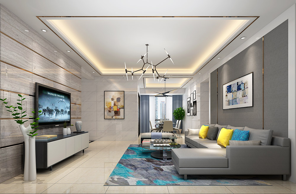 现代简约风格室内装修设计效果图-龙光水悦熙园三居145平米-室内装修设计客厅 现代简约风格室内装修设计效果图-龙光水悦熙园三居145平米-室内装修设计客厅